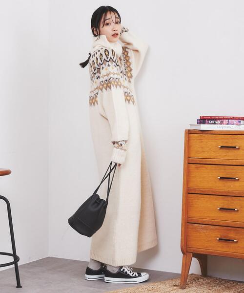 new balance golf ワンピース モコモコ タートル ポケット 刺繍 coen（コーエン）の「【WEB限定】もちふわキュウシン編みタートル