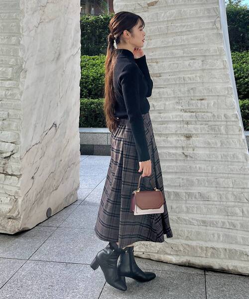 couture brooch（クチュールブローチ）の「◆【リボン付け外し2WAY】起毛チェックタックボリュームスカート（スカート・レディース・ブラウン系その他3/ブラウン系2・36/38/40/42）」の8枚目の写真