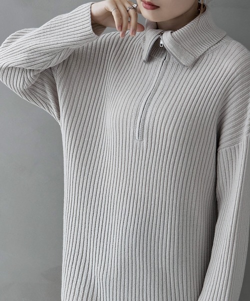 etoll.(エトル)の「ハーフジップリブニットワンピース(ワンピース・レディース・ライトベージュ/チャコール/ブラック・M)」の14枚目の写真