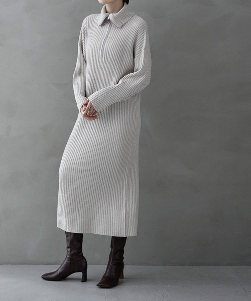 etoll.(エトル)の「ハーフジップリブニットワンピース(ワンピース・レディース・ライトベージュ/チャコール/ブラック・M)」の15枚目の写真