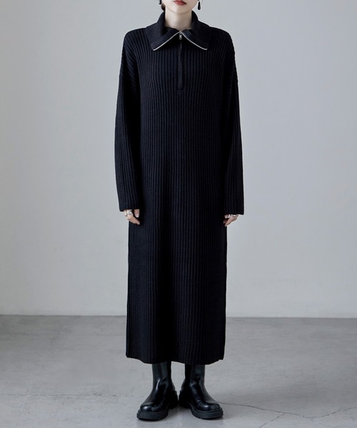 etoll.(エトル)の「ハーフジップリブニットワンピース(ワンピース・レディース・ライトベージュ/チャコール/ブラック・M)」の16枚目の写真