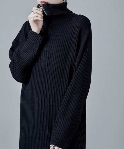 etoll.(エトル)の「ハーフジップリブニットワンピース(ワンピース・レディース・ライトベージュ/チャコール/ブラック・M)」の18枚目の写真