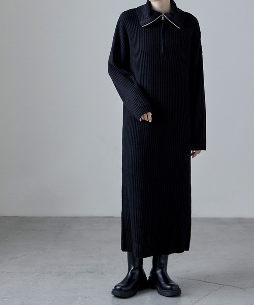 etoll.(エトル)の「ハーフジップリブニットワンピース(ワンピース・レディース・ライトベージュ/チャコール/ブラック・M)」の20枚目の写真