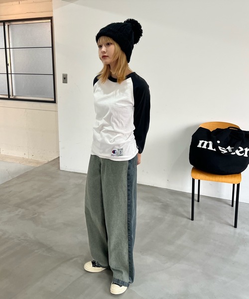 shesame（シーセム）の「配色加工デニムパンツ（デニムパンツ・レディース・インディゴブルー/ブラック/ブルー・MEDIUM/LARGE）」の9枚目の写真