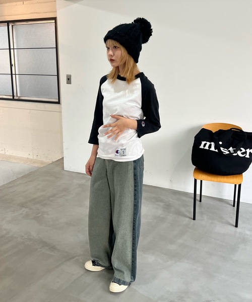 shesame（シーセム）の「配色加工デニムパンツ（デニムパンツ・レディース・インディゴブルー/ブラック/ブルー・MEDIUM/LARGE）」の10枚目の写真