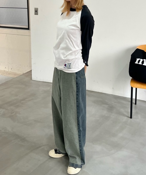 shesame（シーセム）の「配色加工デニムパンツ（デニムパンツ・レディース・インディゴブルー/ブラック/ブルー・MEDIUM/LARGE）」の11枚目の写真