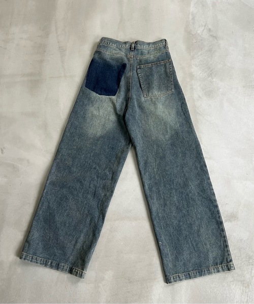 shesame（シーセム）の「配色加工デニムパンツ（デニムパンツ・レディース・インディゴブルー/ブラック/ブルー・MEDIUM/LARGE）」の12枚目の写真