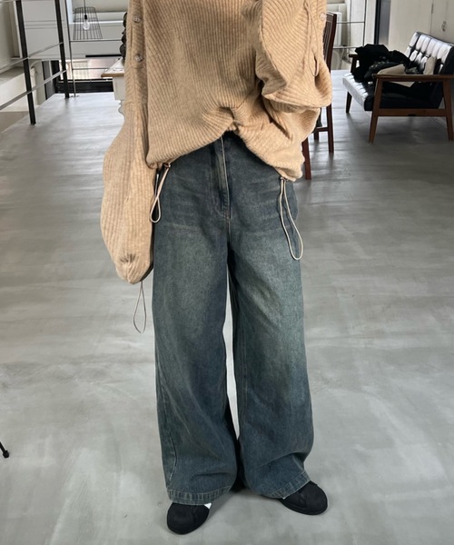shesame（シーセム）の「配色加工デニムパンツ（デニムパンツ・レディース・インディゴブルー/ブラック/ブルー・MEDIUM/LARGE）」の5枚目の写真