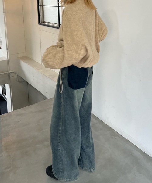 shesame（シーセム）の「配色加工デニムパンツ（デニムパンツ・レディース・インディゴブルー/ブラック/ブルー・MEDIUM/LARGE）」の7枚目の写真