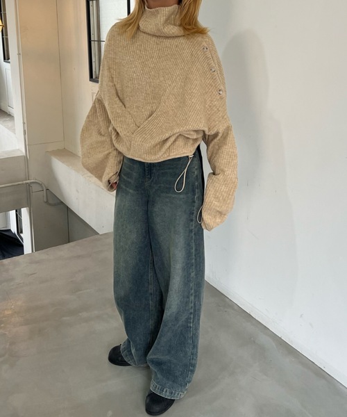 shesame（シーセム）の「配色加工デニムパンツ（デニムパンツ・レディース・インディゴブルー/ブラック/ブルー・MEDIUM/LARGE）」の8枚目の写真