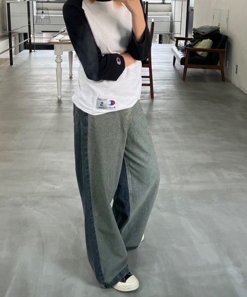shesame（シーセム）の「配色加工デニムパンツ（デニムパンツ