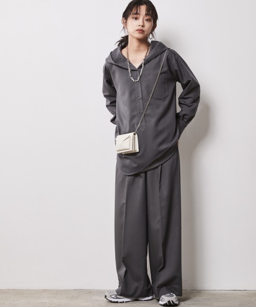 CHIC STYLE（シックスタイル）の「＜大きいサイズ＞センタープレスワイドパンツ シックスタイル（スラックス・レディース・チャコールグレー/ベージュ系/ブルー・LL/4L/3L/L/5L）」の9枚目の写真