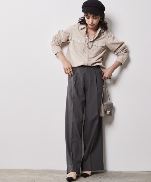 CHIC STYLE（シックスタイル）の「＜大きいサイズ＞センタープレスワイドパンツ シックスタイル（スラックス・レディース・チャコールグレー/ベージュ系/ブルー・LL/4L/3L/L/5L）」の19枚目の写真