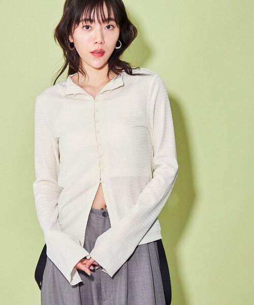 CITEN(シテン)の「<CITEN>ボタンフロント コンパクトトップス(Tシャツ/カットソー・レディース・ブラック/イエロー/ホワイト・FREE)」の1枚目の写真