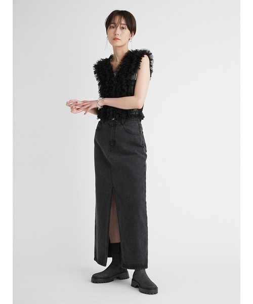 emmi(エミ)の「【emmi atelier】フロントスリットデニムスカート(スカート・レディース・ブラック/ライトブルー・0/1)」の17枚目の写真