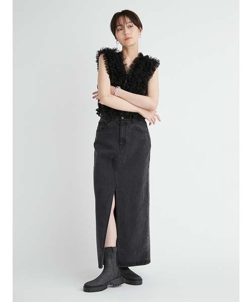 emmi(エミ)の「【emmi atelier】フロントスリットデニムスカート(スカート・レディース・ブラック/ライトブルー・0/1)」の18枚目の写真