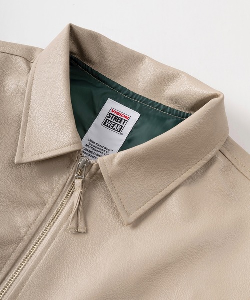 VISION STREET WEAR(ヴィジョンストリートウェア)の「【VISION STREET WEAR/ヴィジョンストリートウェア】SKATEBOARDワッペンデザイン リブライン フェイクレザーブルゾン/ PUレザージャケット/ビッグシルエット(ブルゾン・メンズ・ブラック/ナチュラル/オリーブ・L/XL/M)」の7枚目の写真