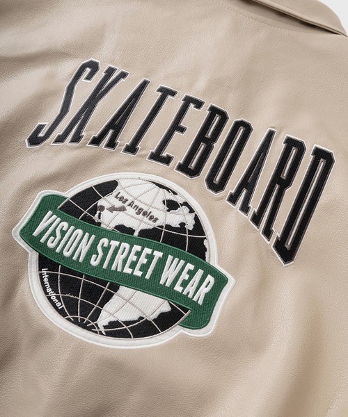 VISION STREET WEAR(ヴィジョンストリートウェア)の「【VISION STREET WEAR/ヴィジョンストリートウェア】SKATEBOARDワッペンデザイン リブライン フェイクレザーブルゾン/ PUレザージャケット/ビッグシルエット(ブルゾン・メンズ・ブラック/ナチュラル/オリーブ・L/XL/M)」の12枚目の写真