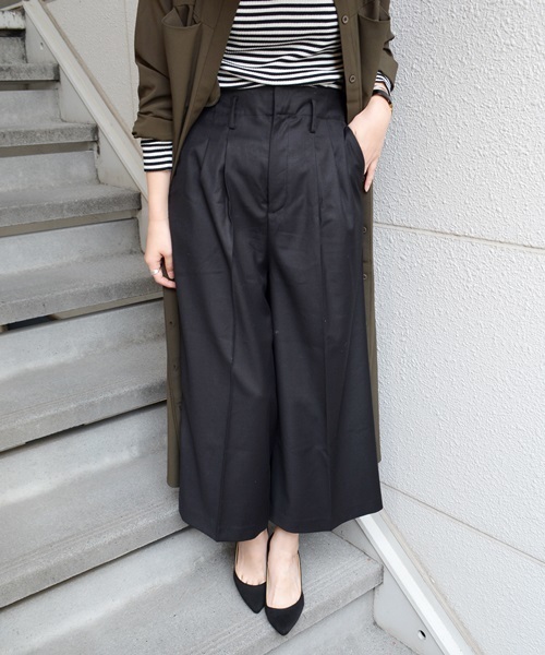 Khaju（カージュ）の「Khaju: タックガウチョ□（その他パンツ・レディース・キャメル/ブラック・27/26）」の2枚目の写真