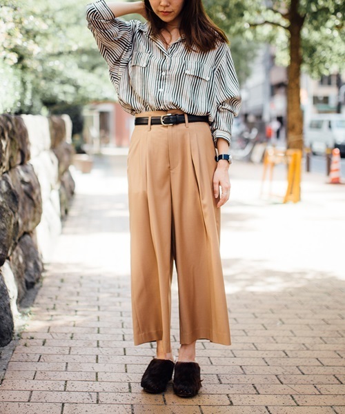 Khaju（カージュ）の「Khaju: タックガウチョ□（その他パンツ・レディース・キャメル/ブラック・27/26）」の7枚目の写真