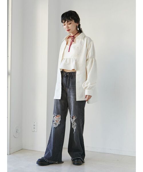 jouetie（ジュエティ）の「ビスチェレイヤードチュニックシャツ【セットアイテム】（シャツ/ブラウス・レディース・ブラック/アイボリー・MEDIUM）」の5枚目の写真