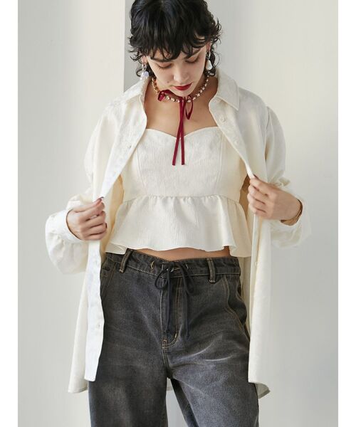 jouetie（ジュエティ）の「ビスチェレイヤードチュニックシャツ【セットアイテム】（シャツ/ブラウス・レディース・ブラック/アイボリー・MEDIUM）」の11枚目の写真