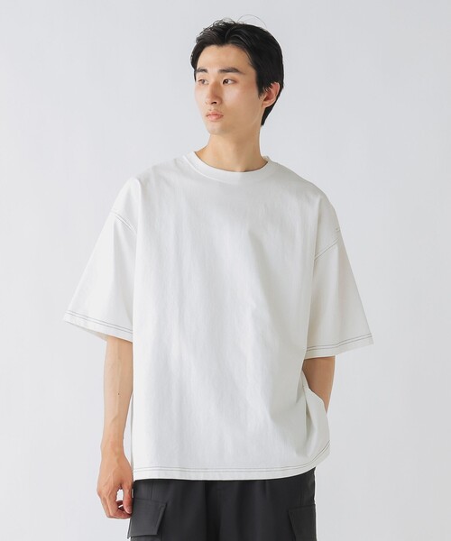 BEAMS HEART(ビームスハート)の「【ユニセックス】ステッチ 配色 オーバー Tシャツ(Tシャツ/カットソー・メンズ・ブラック/ホワイト・MEDIUM/SMALL/LARGE)」の1枚目の写真