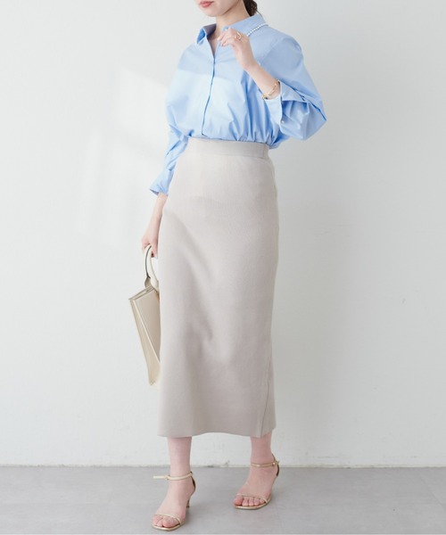 natural couture(ナチュラルクチュール)の「三重臼Iラインスカート(スカート・レディース・イエロー系その他/オフホワイト/ピンク/ベージュ/ネイビー・FREE)」の1枚目の写真