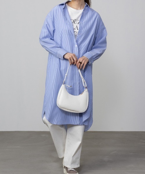 NAVY（ネイビー）の「NAVY ストライプシャツワンピース（シャツ/ブラウス・レディース・ネイビー/グリーン/サックスブルー・M/L/S）」の4枚目の写真