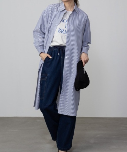 NAVY（ネイビー）の「NAVY ストライプシャツワンピース（シャツ/ブラウス・レディース・ネイビー/グリーン/サックスブルー・M/L/S）」の15枚目の写真