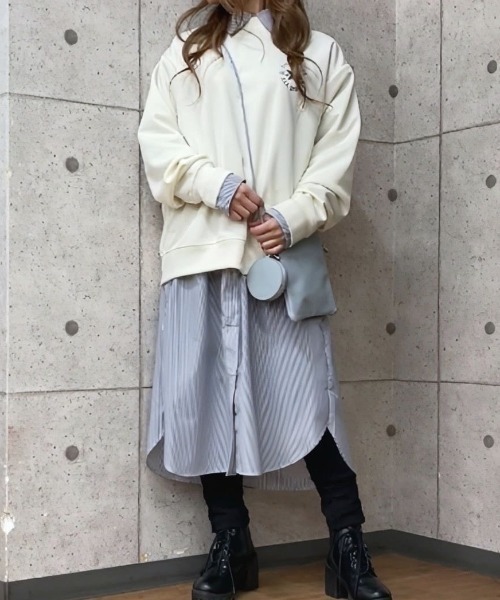 NAVY（ネイビー）の「NAVY ストライプシャツワンピース（シャツ/ブラウス・レディース・ネイビー/グリーン/サックスブルー・M/L/S）」の16枚目の写真