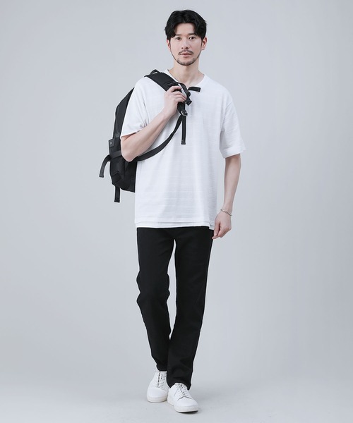 LIL VENDARS（リルヴェンダース）の「ジャガードボーダー半袖Vネックフェイクレイヤードカットソー（Tシャツ/カットソー・メンズ・ブラック/ホワイト/ブルー/杢グレー・M/LL/L）」の6枚目の写真