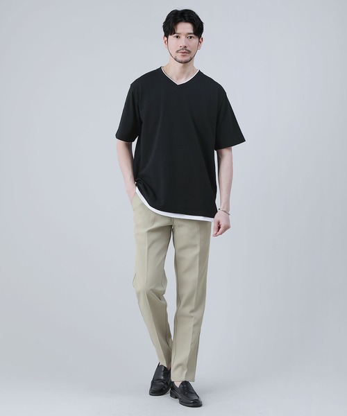 LIL VENDARS（リルヴェンダース）の「ジャガードボーダー半袖Vネックフェイクレイヤードカットソー（Tシャツ/カットソー・メンズ・ブラック/ホワイト/ブルー/杢グレー・M/LL/L）」の7枚目の写真