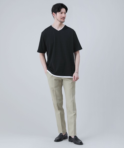 LIL VENDARS（リルヴェンダース）の「ジャガードボーダー半袖Vネックフェイクレイヤードカットソー（Tシャツ/カットソー・メンズ・ブラック/ホワイト/ブルー/杢グレー・M/LL/L）」の8枚目の写真