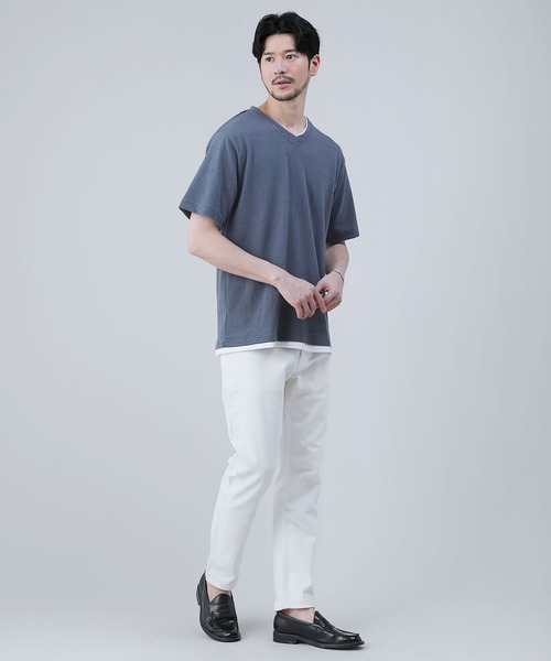 LIL VENDARS（リルヴェンダース）の「ジャガードボーダー半袖Vネックフェイクレイヤードカットソー（Tシャツ/カットソー・メンズ・ブラック/ホワイト/ブルー/杢グレー・M/LL/L）」の11枚目の写真