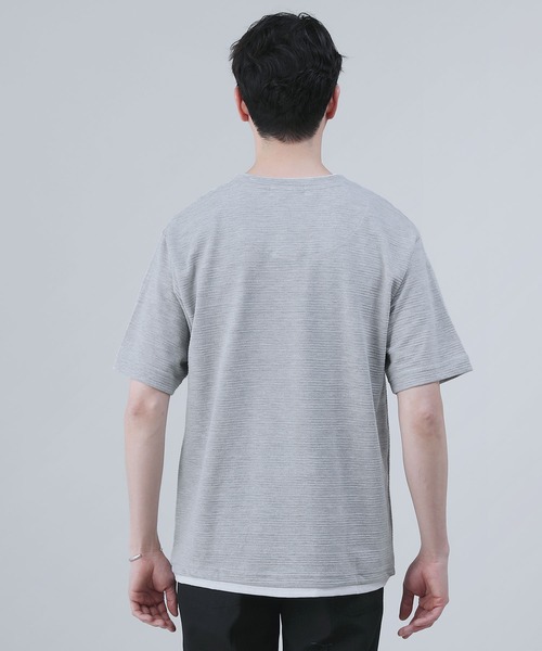 LIL VENDARS（リルヴェンダース）の「ジャガードボーダー半袖Vネックフェイクレイヤードカットソー（Tシャツ/カットソー・メンズ・ブラック/ホワイト/ブルー/杢グレー・M/LL/L）」の22枚目の写真