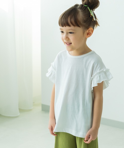 pairmanon（ペアマノン）の「選べるデザイン ガールズフリルトップス（Tシャツ/カットソー・キッズ・ブラック/パープル/ライトブルー/ホワイト/グリーン系その他/ブルー系その他/ブラック系その他/ホワイト系その他/パープル系その他/イエロー系その他/ピンク系その他/ライトピンク/ラベンダー/ブルー/ピンク/ブラック系その他2/ライトベージュ/ブルー系その他2/ピンク系その他2・90/100/150/110/120/80/130/140）」の2枚目の写真