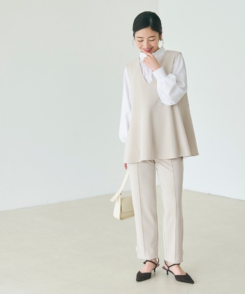 セール】Vネックジョーゼットペプラムベスト[セットアップ対応