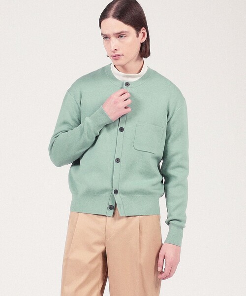 CABaN コットンカシミヤ クルーネックカーディガン／ライトブルー 1回着用】CABaN コットンカシミヤクルーネックカーディガン