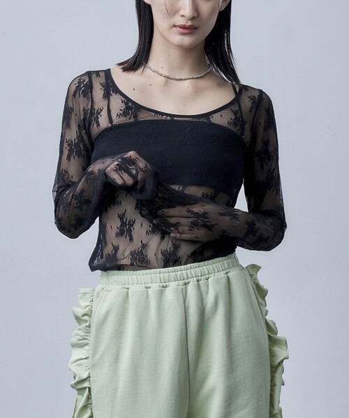 Firsthand(ファーストハンド)の「Firsthand/ファーストハンド バックオープン チュールレースプルオーバー(その他トップス・レディース・ブラック/ベージュ・FREE)」の3枚目の写真