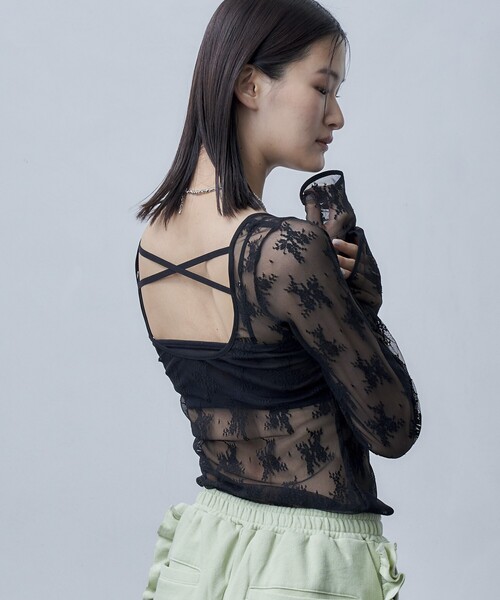 Firsthand(ファーストハンド)の「Firsthand/ファーストハンド バックオープン チュールレースプルオーバー(その他トップス・レディース・ブラック/ベージュ・FREE)」の6枚目の写真