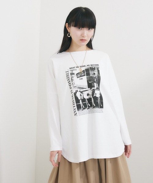 Dignite collier(ディニテコリエ)の「Dignite collier 2WAY PHOTOプリン トロンT(Tシャツ/カットソー・レディース・ホワイト/ライトグレー・FREE)」の7枚目の写真