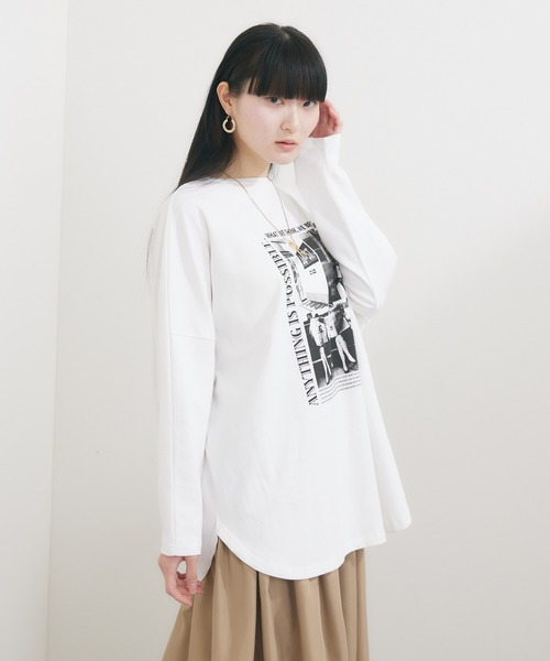 Dignite collier(ディニテコリエ)の「Dignite collier 2WAY PHOTOプリン トロンT(Tシャツ/カットソー・レディース・ホワイト/ライトグレー・FREE)」の8枚目の写真
