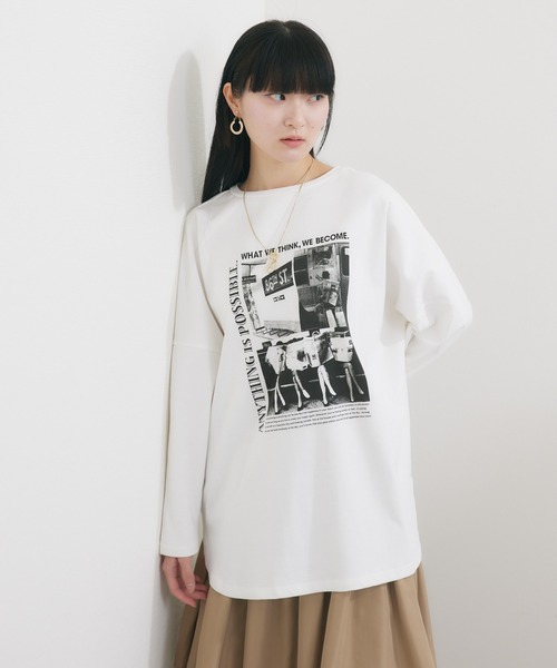 Dignite collier(ディニテコリエ)の「Dignite collier 2WAY PHOTOプリン トロンT(Tシャツ/カットソー・レディース・ホワイト/ライトグレー・FREE)」の9枚目の写真