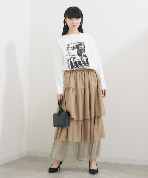 Dignite collier(ディニテコリエ)の「Dignite collier 2WAY PHOTOプリン トロンT(Tシャツ/カットソー・レディース・ホワイト/ライトグレー・FREE)」の4枚目の写真