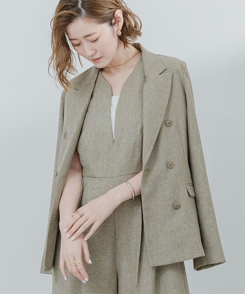 UR'S（ユアーズ）の「リネンライクダブルブレストジャケット（テーラードジャケット・レディース・サンドベージュ/ブルー系その他/アイボリー/ブラック/ダークブラウン・L/M/S）」の10枚目の写真