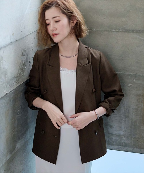 UR'S（ユアーズ）の「リネンライクダブルブレストジャケット（テーラードジャケット・レディース・サンドベージュ/ブルー系その他/アイボリー/ブラック/ダークブラウン・L/M/S）」の20枚目の写真