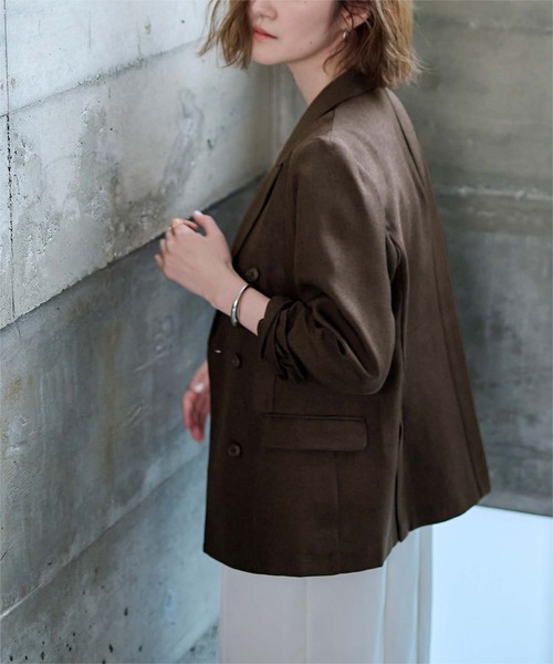 UR'S（ユアーズ）の「リネンライクダブルブレストジャケット（テーラードジャケット・レディース・サンドベージュ/ブルー系その他/アイボリー/ブラック/ダークブラウン・L/M/S）」の17枚目の写真