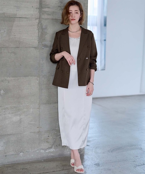 UR'S（ユアーズ）の「リネンライクダブルブレストジャケット（テーラードジャケット・レディース・サンドベージュ/ブルー系その他/アイボリー/ブラック/ダークブラウン・L/M/S）」の18枚目の写真