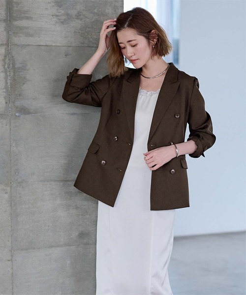 UR'S（ユアーズ）の「リネンライクダブルブレストジャケット（テーラードジャケット・レディース・サンドベージュ/ブルー系その他/アイボリー/ブラック/ダークブラウン・L/M/S）」の19枚目の写真